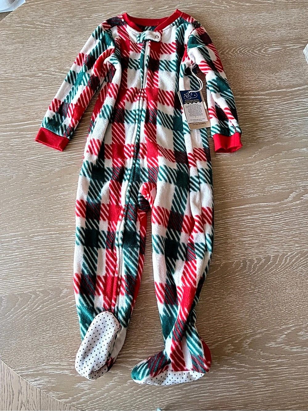 BEARPAW Christmas pajamas Plaid fleece Footie in Red & Green Baby 24M NWT